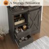 Tall Grey Wood Wine Corner Coffee Bar Cabinet With Storage Barn Door Shelves Adjustable Living Room