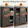 Tall Grey Wood Wine Corner Coffee Bar Cabinet With Storage Barn Door Shelves Adjustable Living Room