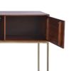 Kalyn 48 Inch Acacia Wood Bar Cabinet, 1 Door, Metal Frame, Geometric Screen Printed Design, Brown, Brass