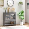 Coffee Bar Cabinet, Modern Sideboard Buffet Cabinet, Kitchen Cabinet with 2 Glass Doors, Adjustable Inner Shelving and Bottom Shelf, Grey