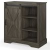 Tall Grey Wood Wine Corner Coffee Bar Cabinet With Storage Barn Door Shelves Adjustable Living Room