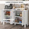 Buffet Cabinet, 47" Sideboard with 4 Barn Doors and 2 Adjustable Shelves, Farmhouse Coffee Bar Cabinet, White