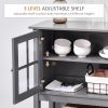 Coffee Bar Cabinet, Modern Sideboard Buffet Cabinet, Kitchen Cabinet with 2 Glass Doors, Adjustable Inner Shelving and Bottom Shelf, Grey