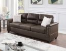 Espresso Faux Leather 2pc Sofa Set Sofa And Loveseat Contemporary Couch Living Room Furniture Studs Armrest w Pillows