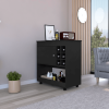 Bar Cart Aloha, Lower Panel, Six Bottle Cubbies, One Cabinet, Black Wengue Finish
