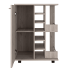DEPOT E-SHOP Magda Bar Cart, Four Casters, Single Door Cabinet, Two External Shelves, Light Oak