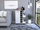 Bar Cart Wells, Four Casters, Six Wine Cubbies, Single Door Cabinet, White Finish