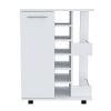 Bar Cart Wells, Four Casters, Six Wine Cubbies, Single Door Cabinet, White Finish